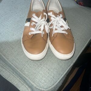 Lauren Ralph Lauren Cognac Leather Low-Top Sneakers with White Soles